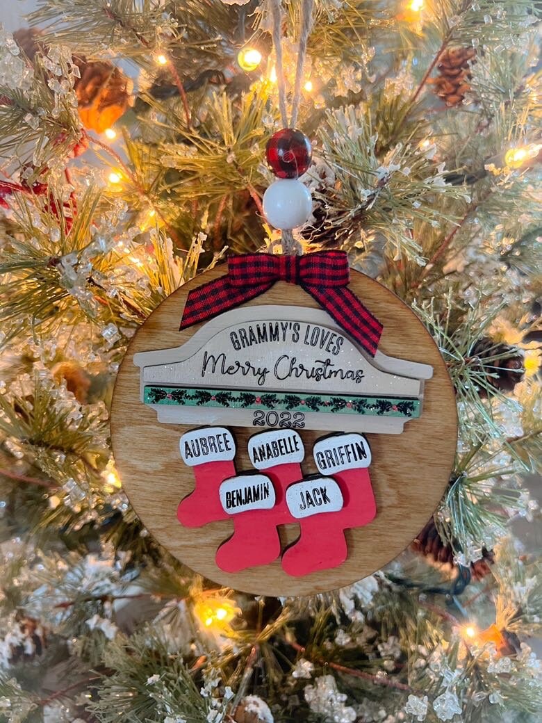 Family Name Ornament - Laser cut Wood Christmas Ornament - Rustic Decor - Christmas Decor - Personalized Stocking Family Ornament - Family
