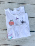 Girls Halloween Dress: Embroidered Pumpkin, Ghost, Spider Trio