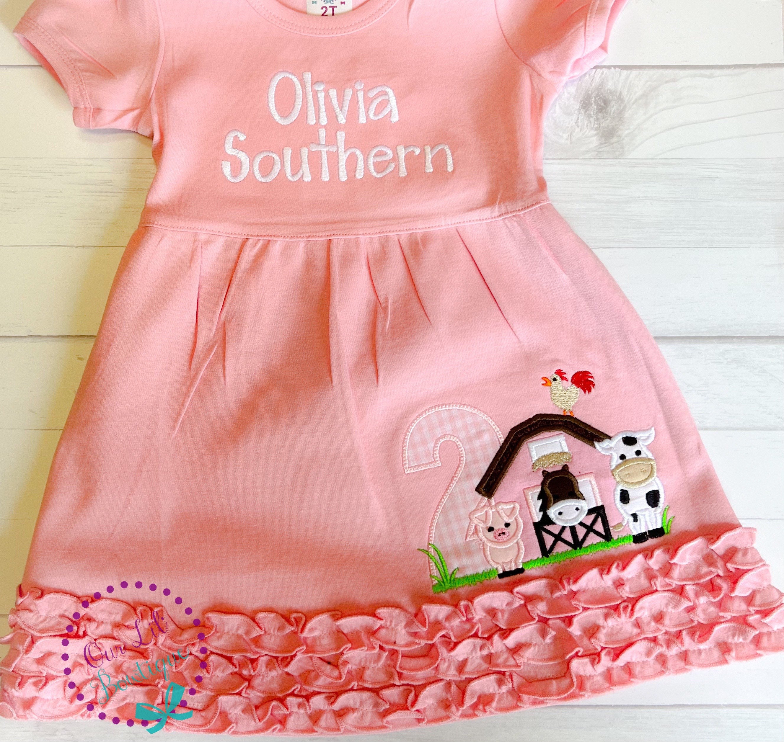 Farm Birthday Dress- Personalized Cow T- Shirt - Pink Farm Shirt - Barn Birthday Shirt - Tractor Birthday Shirt - Cow Shirt Pig Shirt -