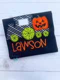 Personalized Halloween Shirt: Pumpkin Train Applique Raglan