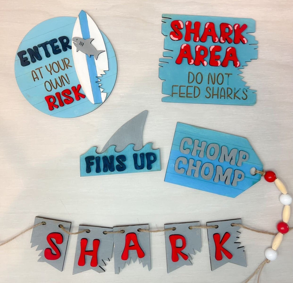 Shark Tiered Tray Set - Shark Decor - Beach Tiered Tray - Sharks - Finished Tiered Tray Set - Summer Home Decor - Bathroom Decor - Sharks