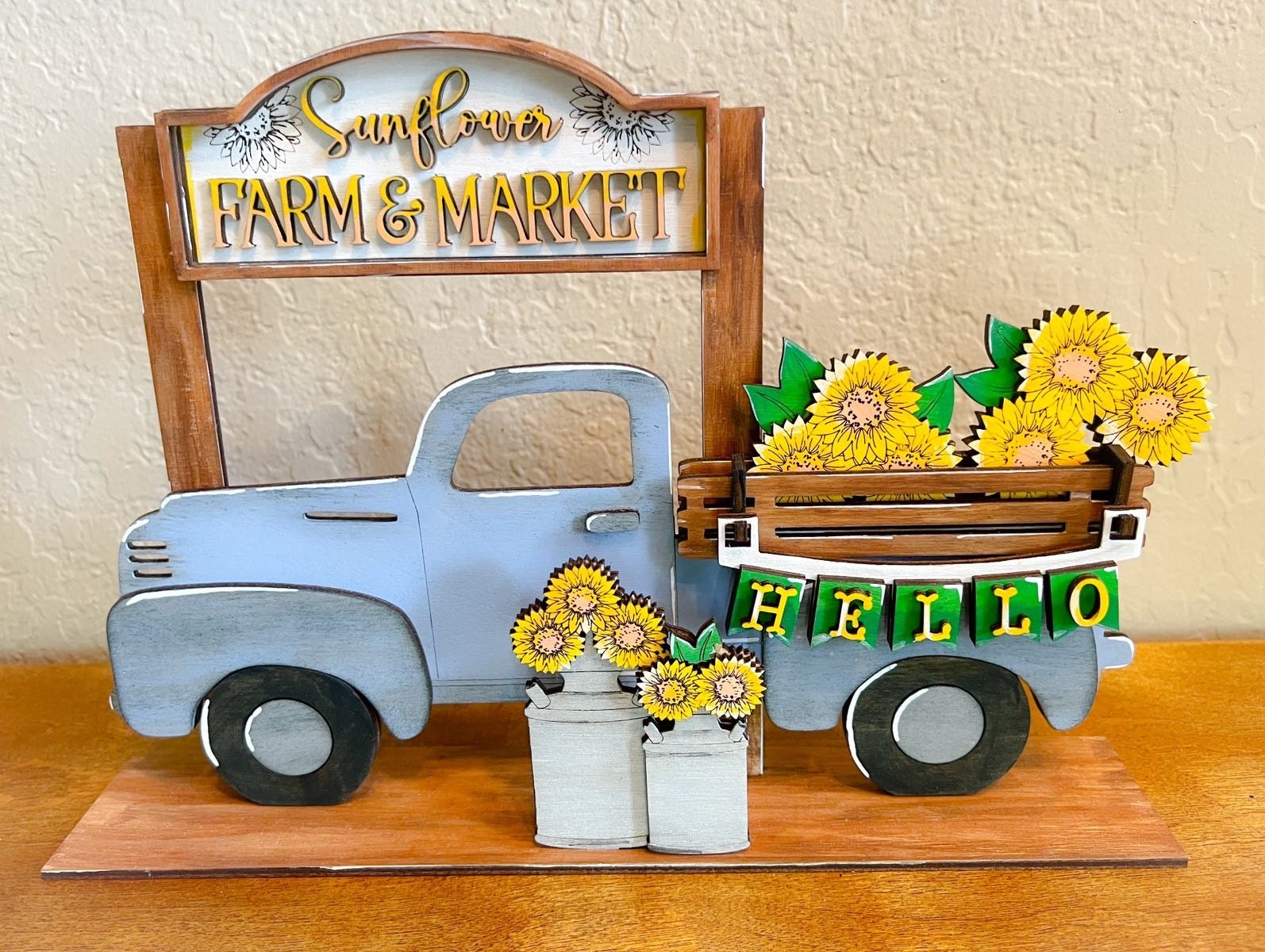 Sunflower - Interchangeable Decor - Truck Interchangeable Sign - Seasonal Decor - Farmhouse Decor - Blue Truck - Truck Seasonal Decor