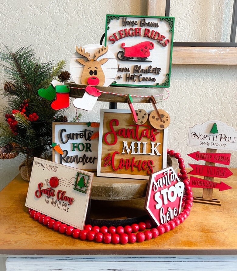Christmas Tiered Tray Bundle - Farmhouse Christmas Decor - Christmas Tree Tiered Tray - Christmas 3D Signs - Reindeer - Santas Cookies