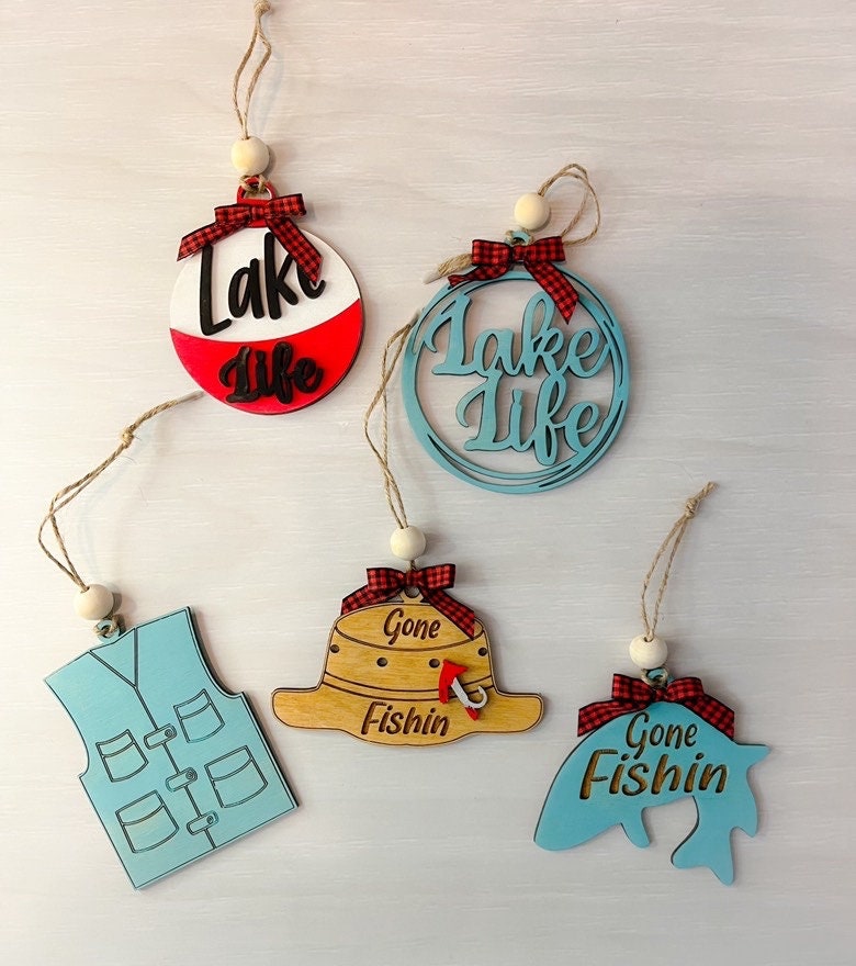 Fishing Car Charm - Gone Fishin - Car Charm - Fishing Ornament - Wooden Car Charm - Fishing Gift - Lake Life - Fishing Christmas Ornament