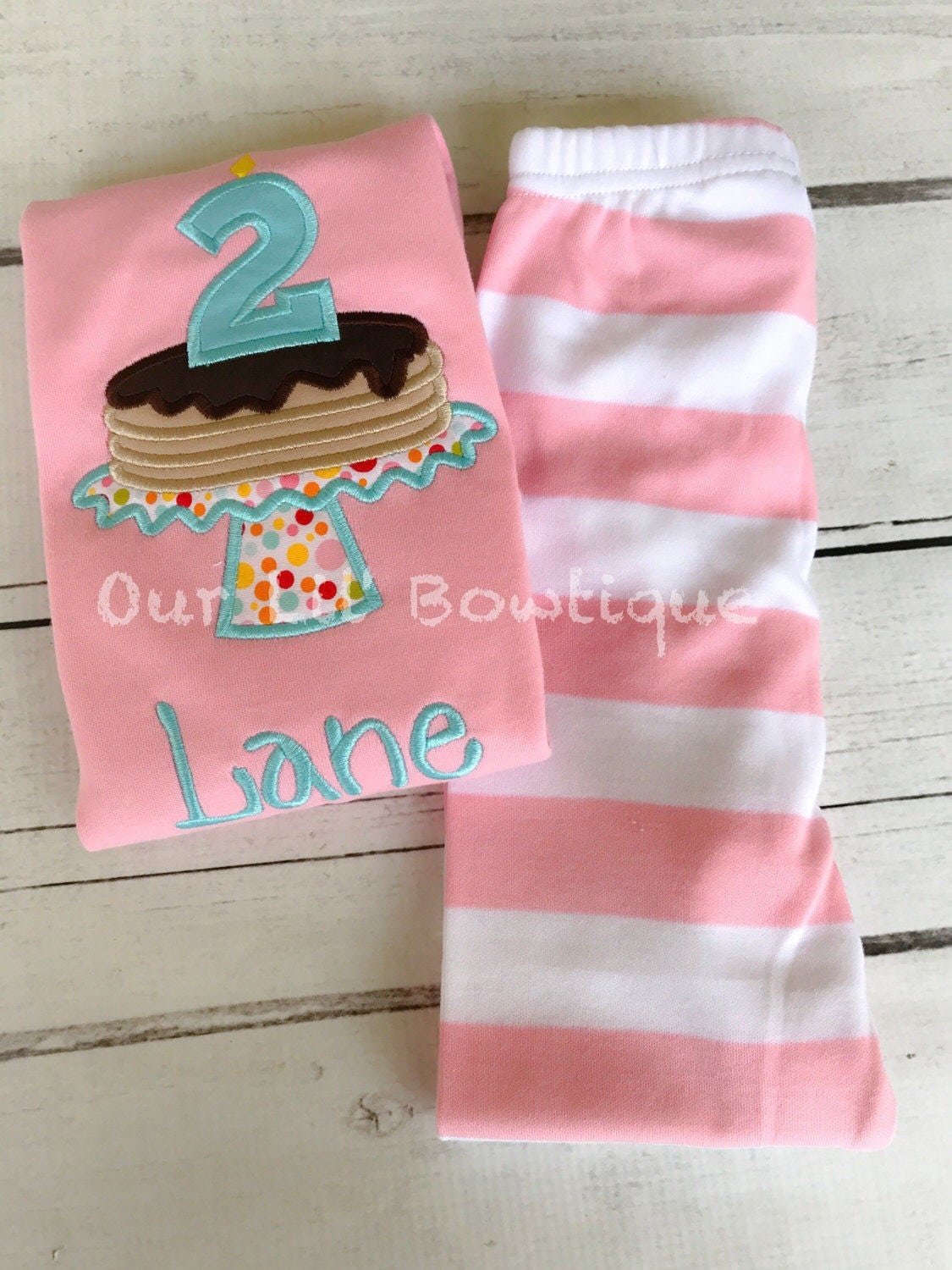 Personalized Pancake Birthday Outfit: Applique Shirt & Striped Leggings