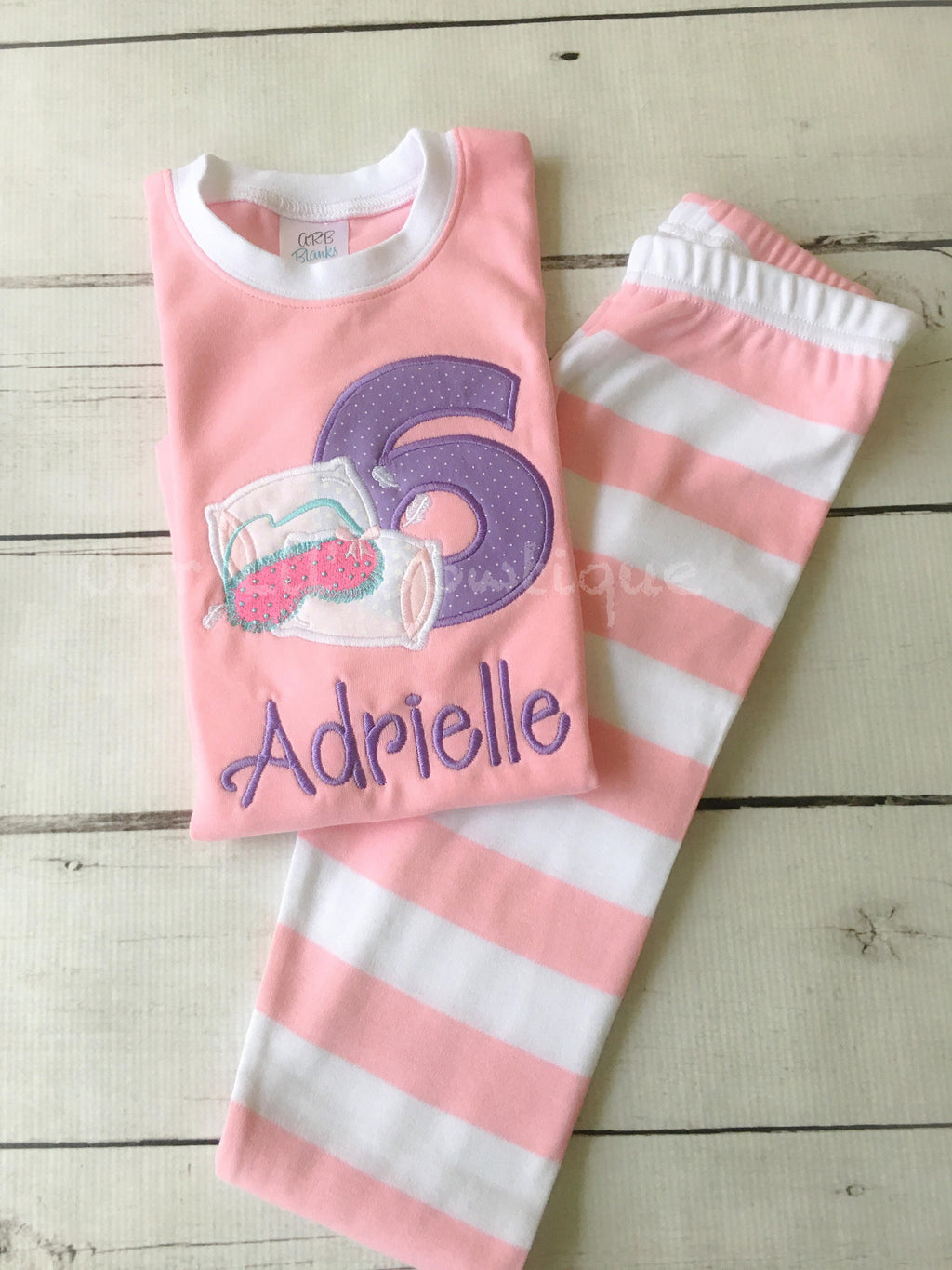 Personalized Sleepover Birthday Outfit: Appliqued Shirt & Striped Pants