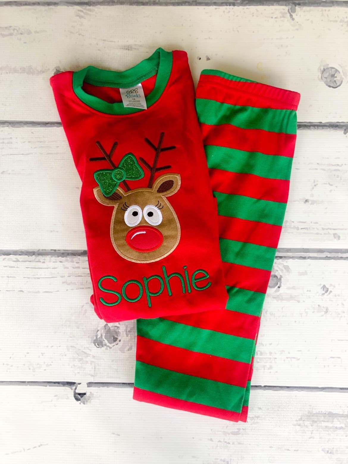 PRE-ORDER Personalized Reindeer Christmas Pajamas: Striped Holiday PJs