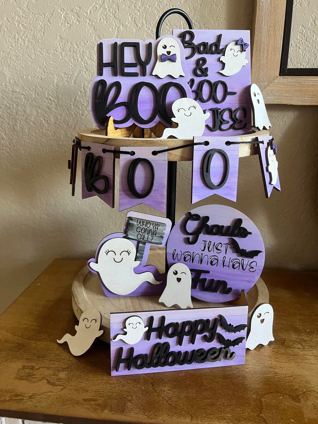 Halloween Tiered Tray Signs - Purple - Halloween Tiered Tray Decor - Halloween Decor - Finished Tiered Tray Decor - 3D Signs - Ghost