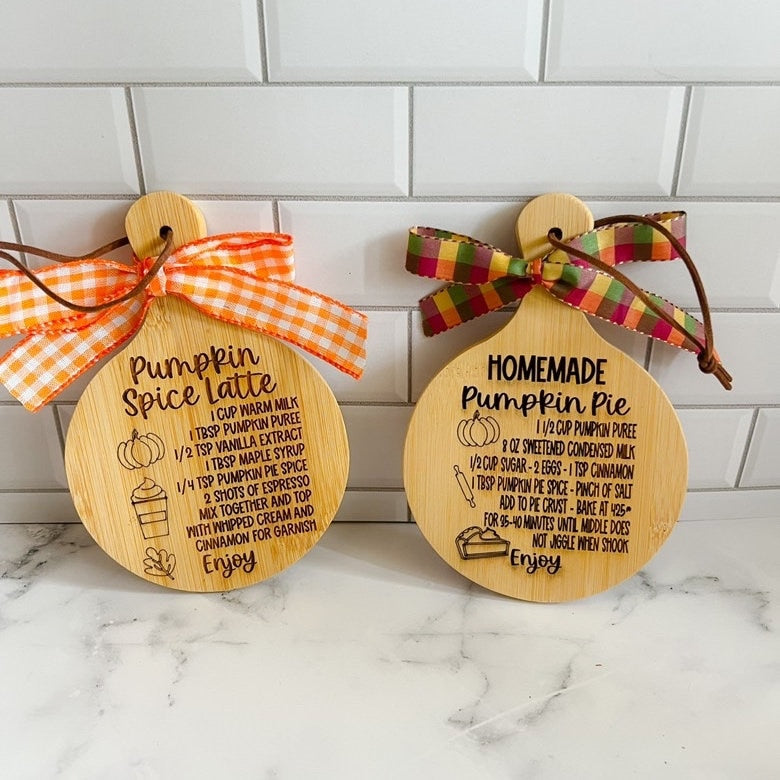 Pumpkin Pie Recipe - Pumpkin Spice Latte - Engraved Cutting Board - Mini Cutting Boards - Farmhouse Cutting Board - Thanksgiving