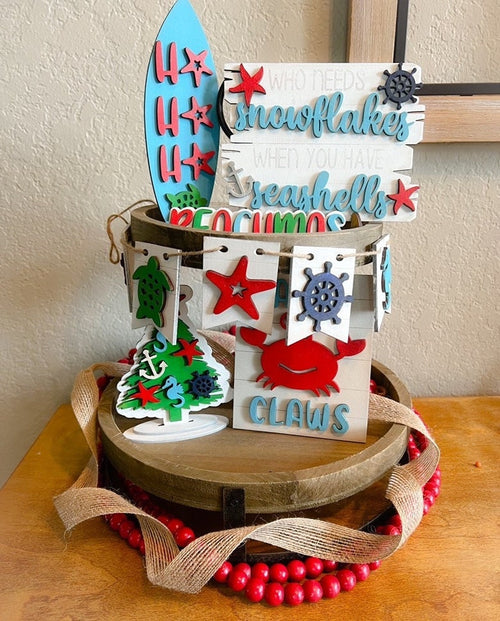 Beach - Christmas Tiered Tray Bundle - Farmhouse Christmas Decor - Christmas Tree Tiered Tray - Christmas 3D Signs - Beach Christmas Decor