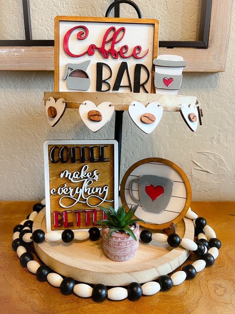 Coffee Bar Tier Tray - Coffee Tray Bundle - Coffee Bar - Coffee Tier Tray Decor - Finished Tiered Tray Set - Home Decor - Coffee Gift