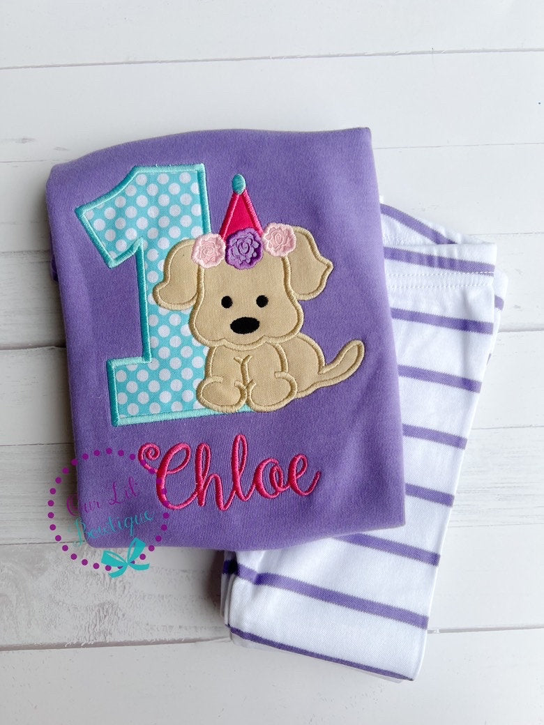 Floral Puppy Birthday Shirt: Personalized Applique Outfit