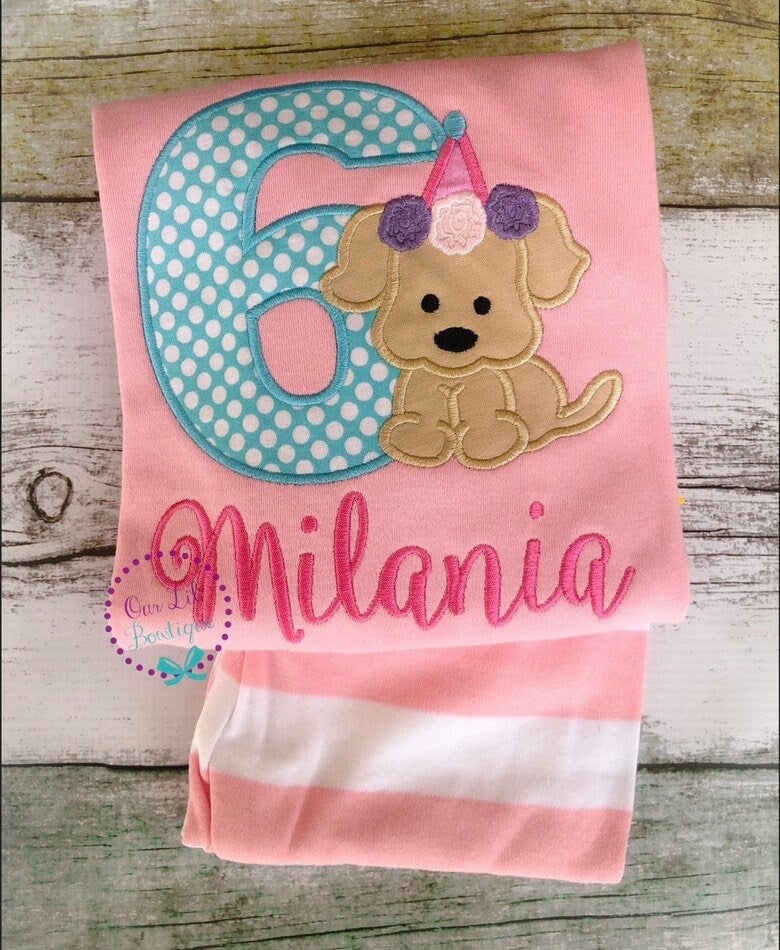 Floral Puppy Birthday Shirt: Personalized Applique Outfit