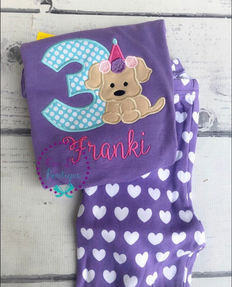 Floral Puppy Birthday Shirt: Personalized Applique Outfit