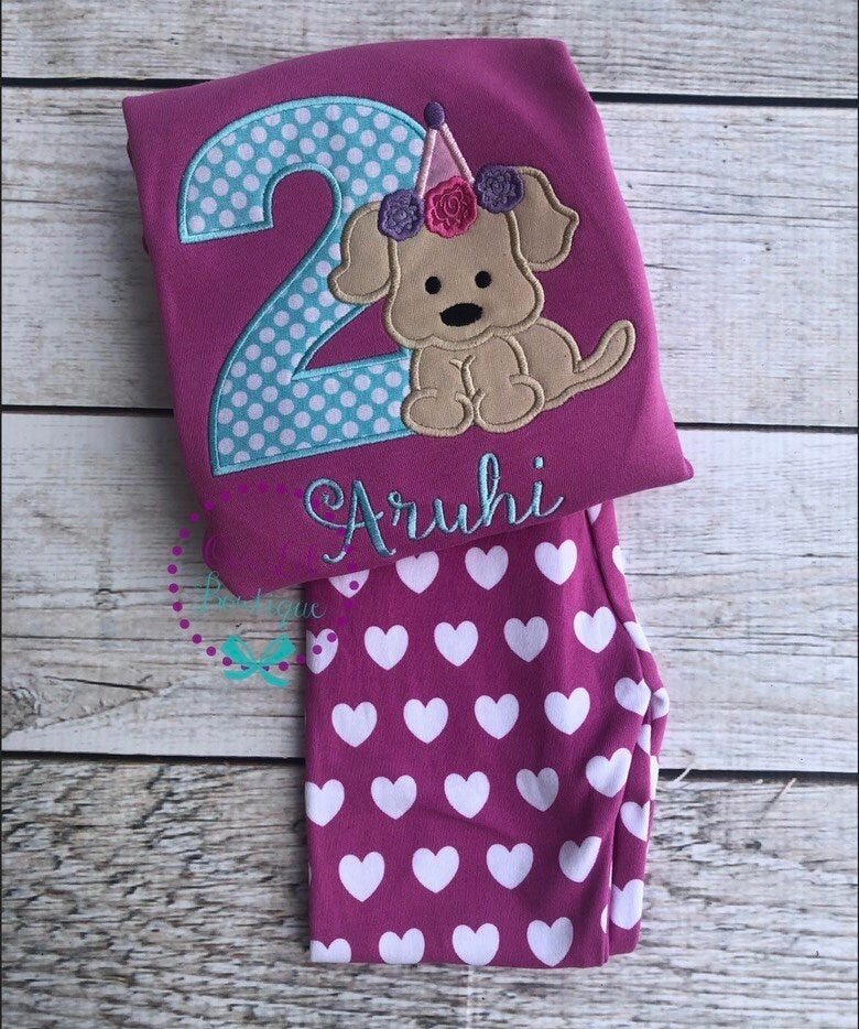 Floral Puppy Birthday Shirt: Personalized Applique Outfit