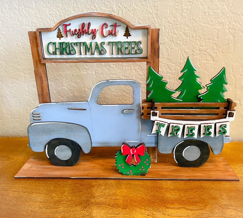 Christmas Trees - Interchangeable Decor - Truck Interchangeable Sign - Seasonal Decor - Farmhouse Decor - Blue Truck - Truck Seasonal Decor