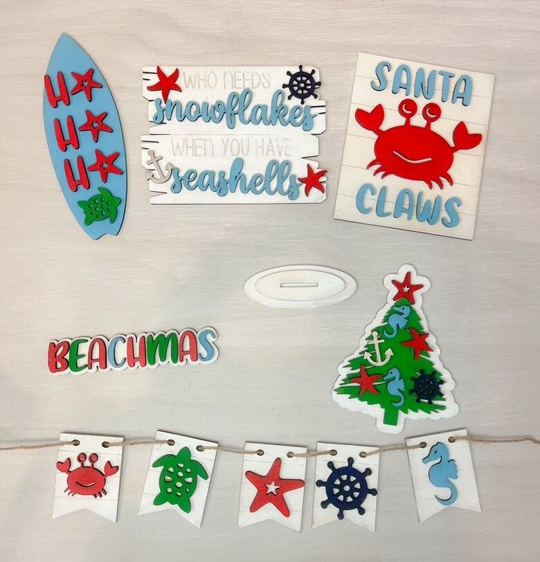 Beach - Christmas Tiered Tray Bundle - Farmhouse Christmas Decor - Christmas Tree Tiered Tray - Christmas 3D Signs - Beach Christmas Decor