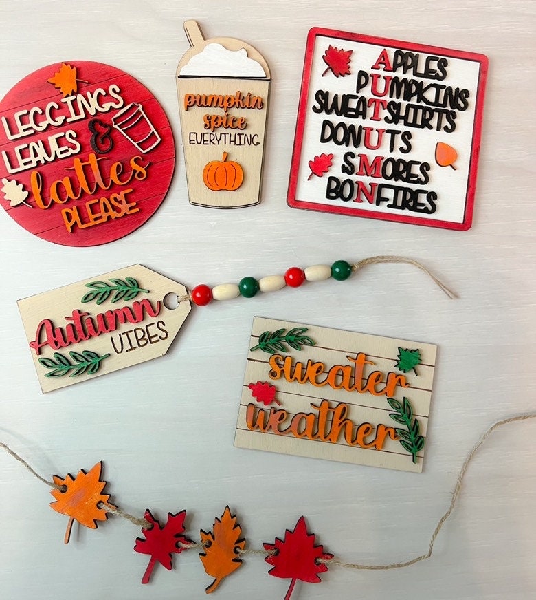 Fall Tiered Tray Decor - Pumpkin Spice - Sweater Weather - Fall Themed Tiered Tray - Finished Tiered Tray Set - Fall Farmhouse Decor-3D Sign