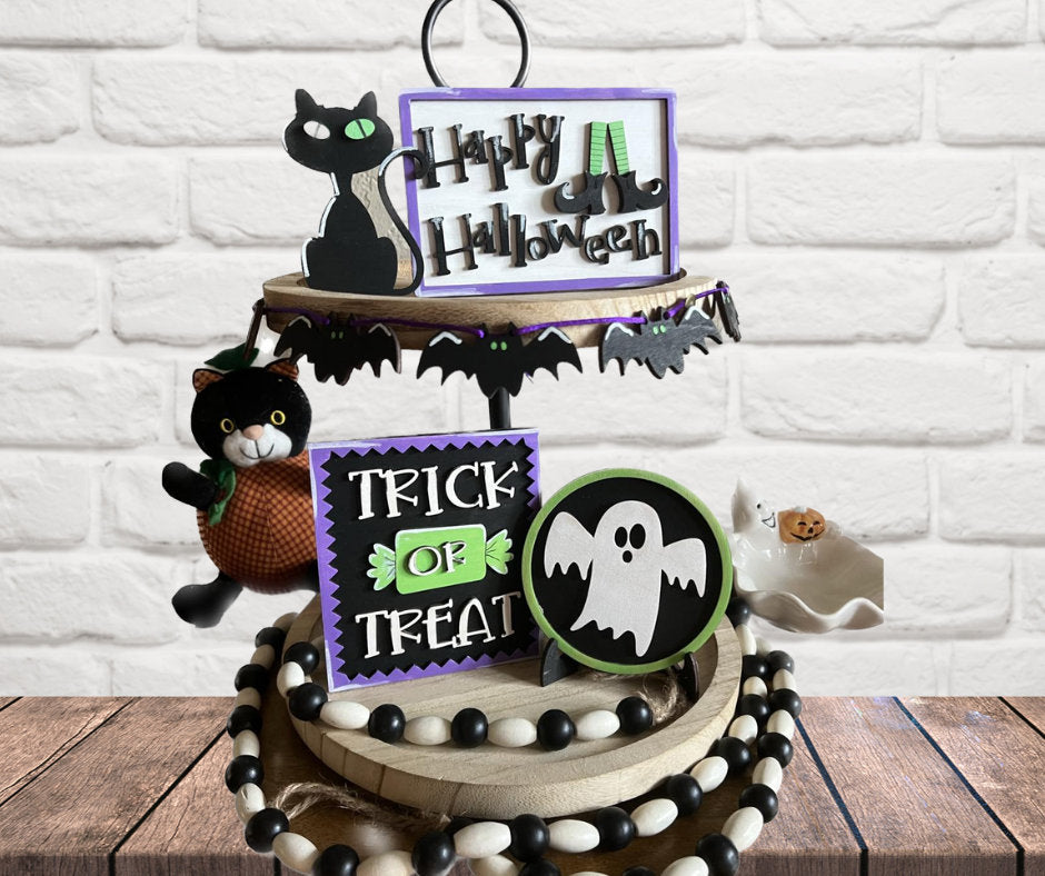 Halloween Tiered Tray Signs -Halloween Tiered Tray Decor - Halloween Decor - Finished Tiered Tray Decor - Home Decor - 3D Signs