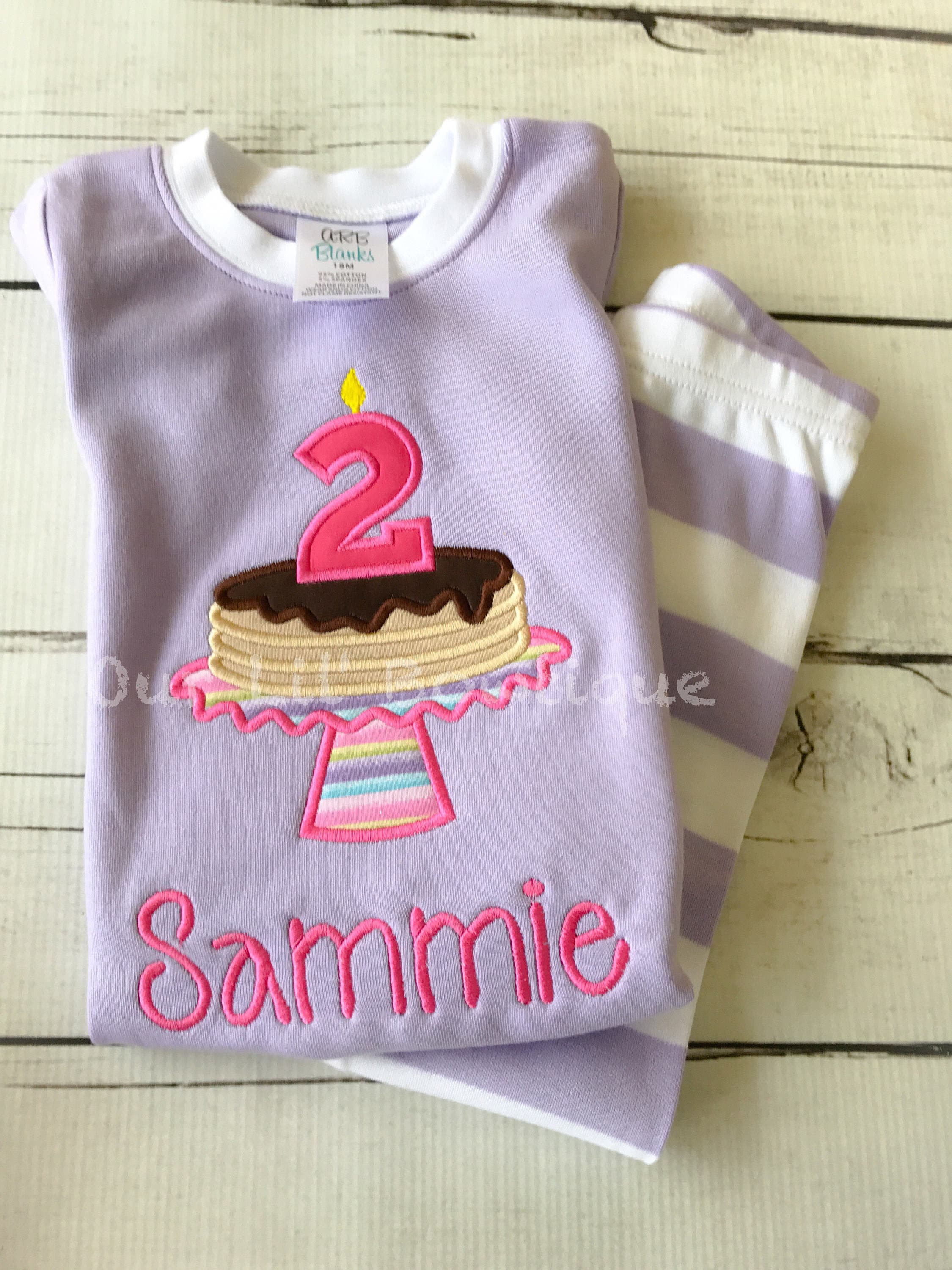 Personalized Pancake Birthday Shirt: Lavender Applique Party Outfit