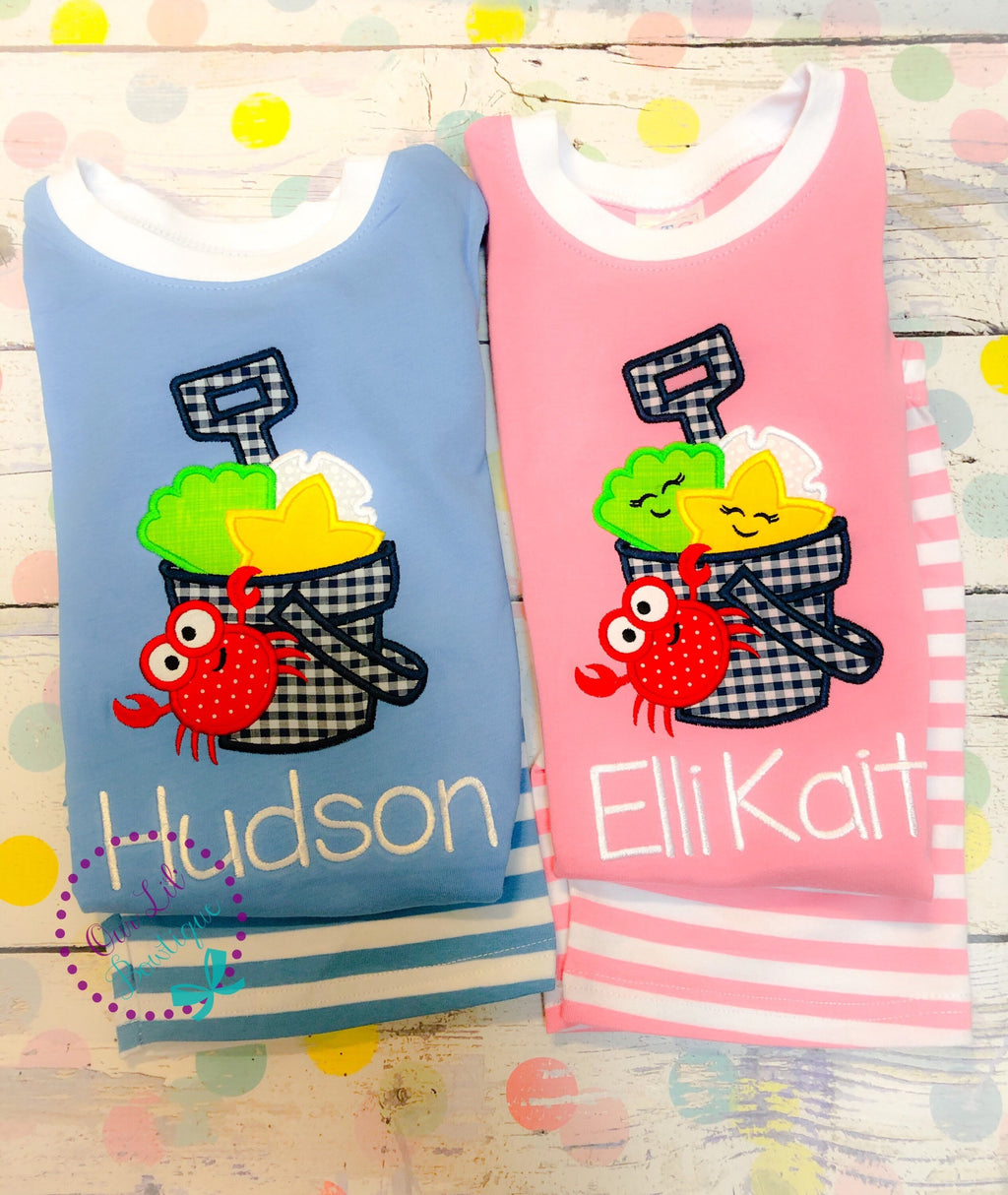 Personalized Beach Outfit: Sandbucket Applique Shirt, Vacation Set