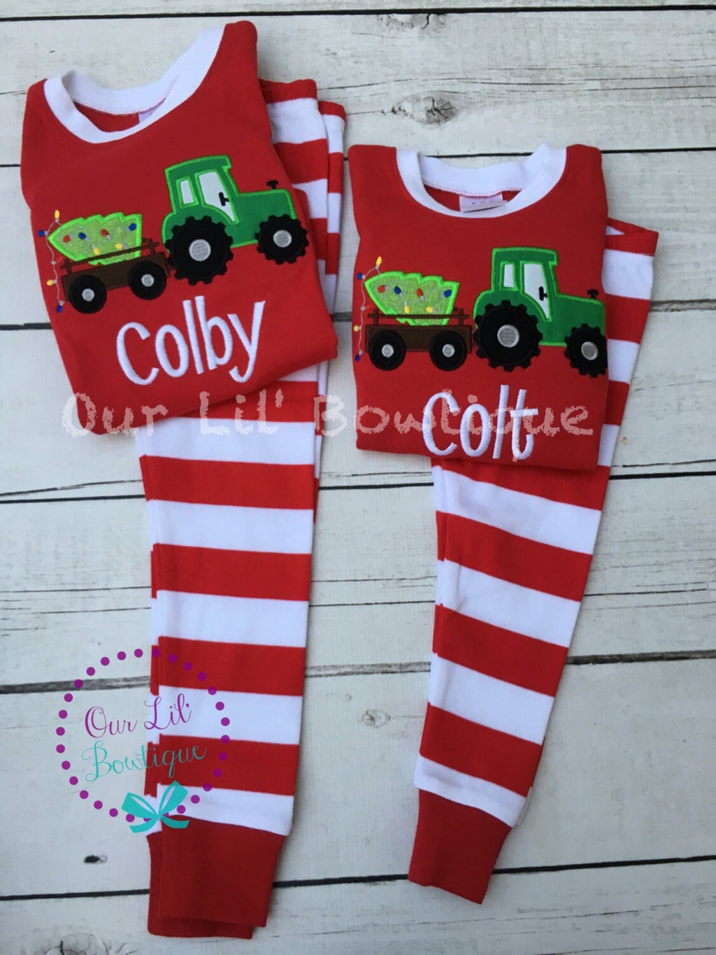 PRE-ORDER Christmas Tractor - Boy's Christmas PJs- Christmas Tree - Personalized Christmas PJs - Christmas Tractor Shirt-Christmas Tractor
