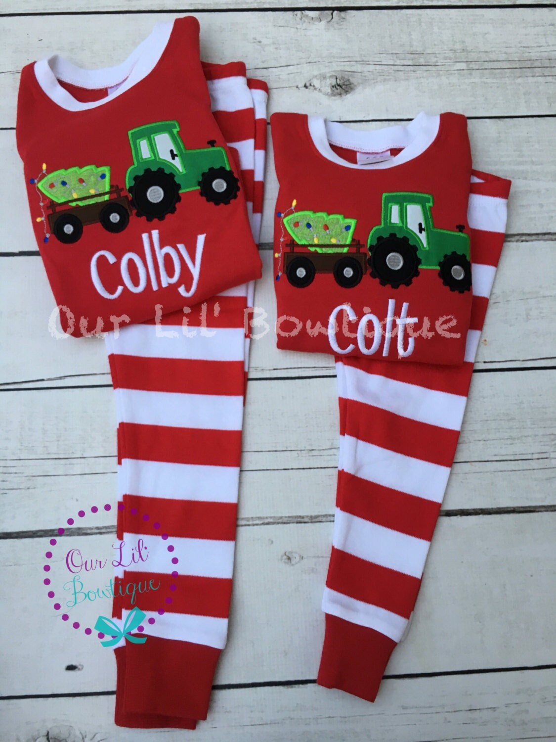 PRE-ORDER Christmas Tractor - Boy's Christmas PJs- Christmas Tree - Personalized Christmas PJs - Christmas Tractor Shirt-Christmas Tractor