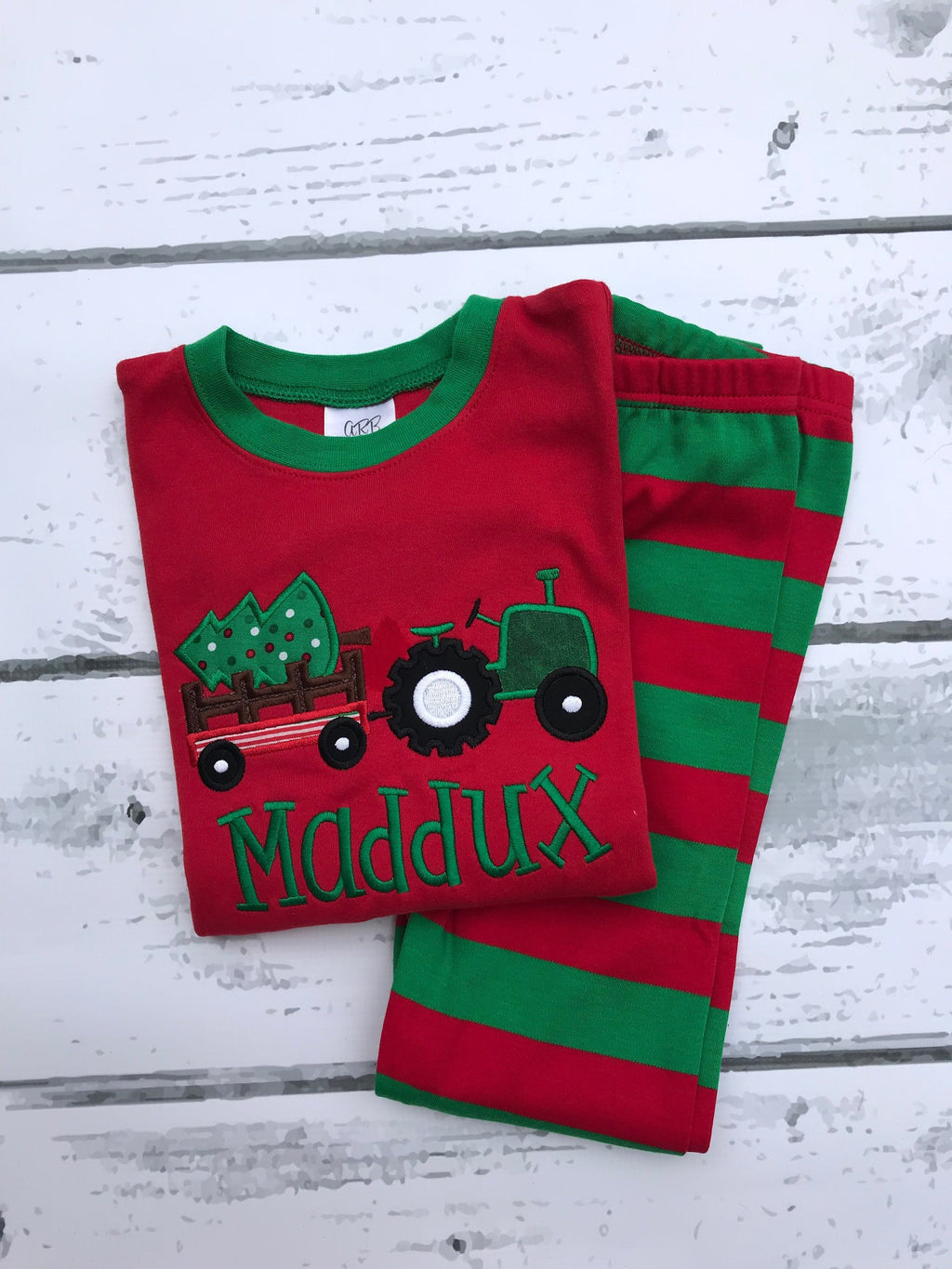 PRE-ORDER - Christmas Tractor- Boy's Christmas PJs- Christmas Tree - Personalized Christmas PJs - Christmas Tractor -Tractor Pajamas-Tractor