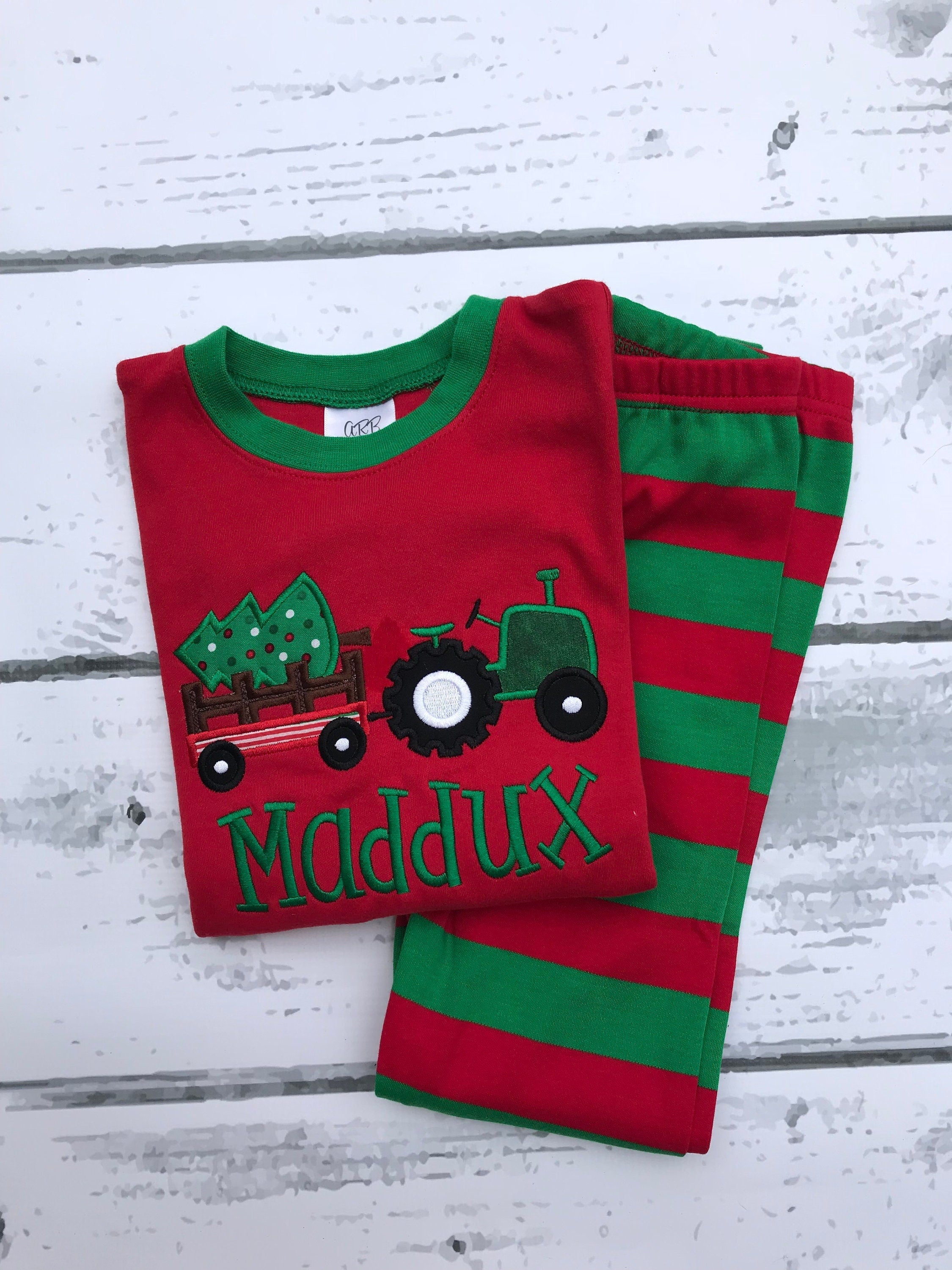 PRE-ORDER - Christmas Tractor- Boy's Christmas PJs- Christmas Tree - Personalized Christmas PJs - Christmas Tractor -Tractor Pajamas-Tractor