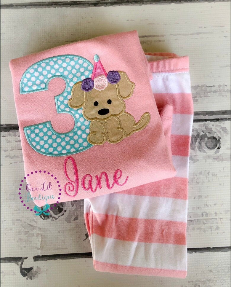 Floral Puppy Birthday Shirt: Personalized Applique Outfit