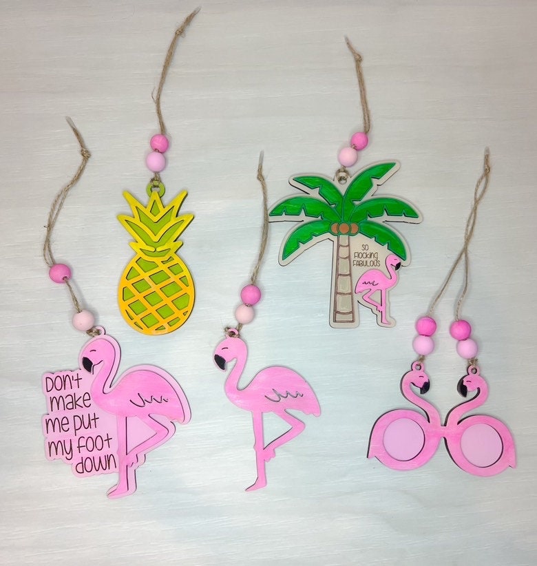 Flamingo Car Charm - Flamingo Ornament - Wooden Car Charm - Flamingo Gift - Flamingo Christmas Ornament