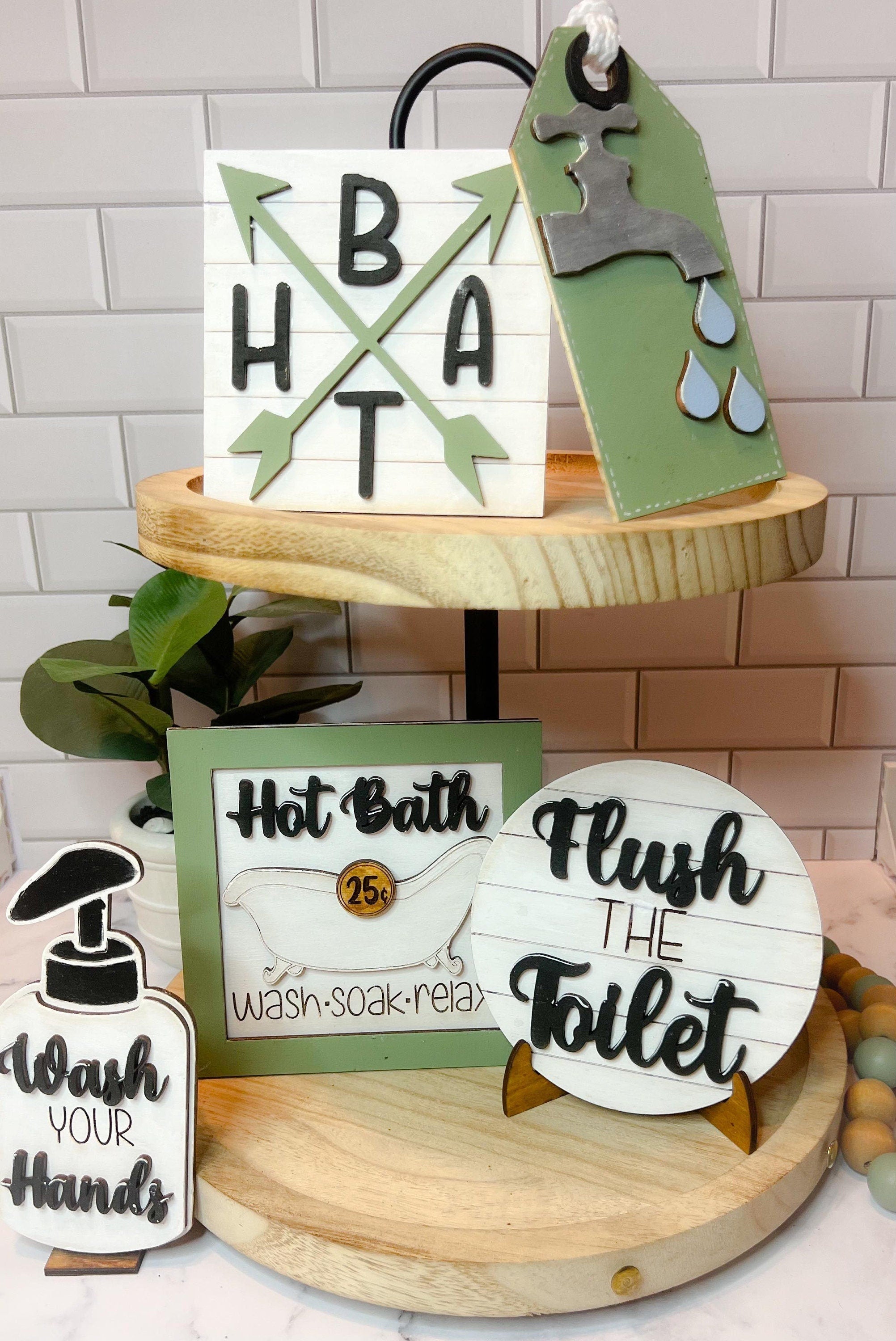 Bathroom Tier Tray - Bath Tier Tray Bundle - Bathroom Decor - Bathroom Mini Signs