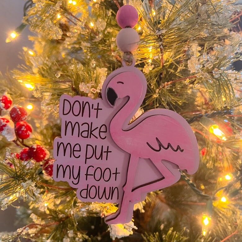 Flamingo Car Charm - Flamingo Ornament - Wooden Car Charm - Flamingo Gift - Flamingo Christmas Ornament