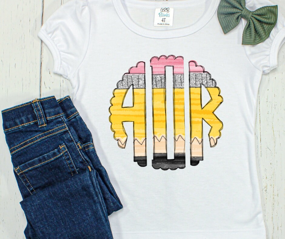 Pencil Monogram Shirt: Girls Back to School Initial Tee