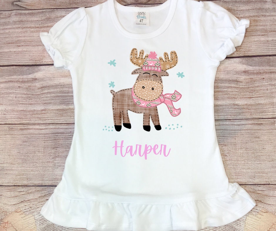 Personalized Winter Moose Shirt - Kids Christmas Outfit