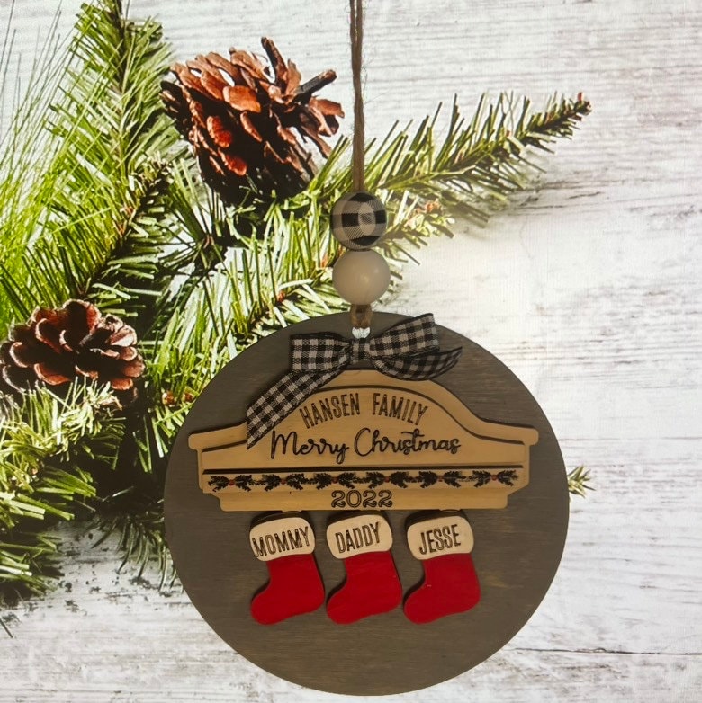 Family Name Ornament - Laser cut Wood Christmas Ornament - Rustic Decor - Christmas Decor - Personalized Stocking Family Ornament - Family
