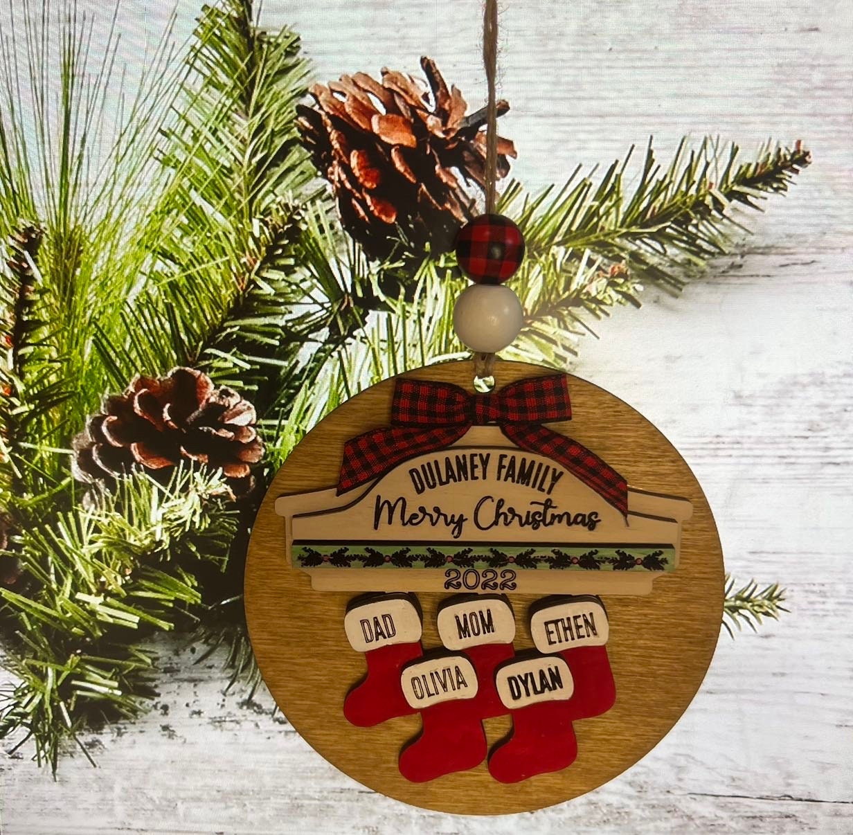 Family Name Ornament - Laser cut Wood Christmas Ornament - Rustic Decor - Christmas Decor - Personalized Stocking Family Ornament - Family