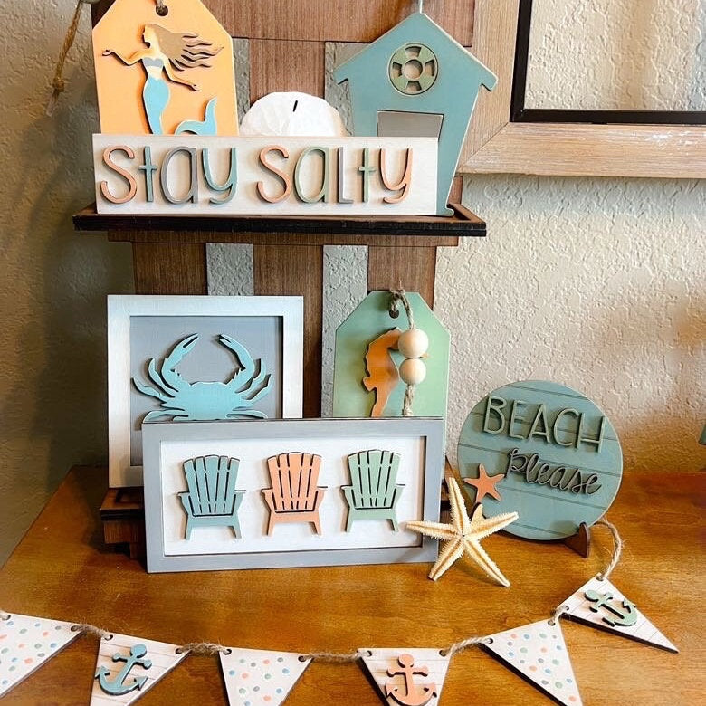 Beach Tiered Tray Set - Beach Tiered Tray - Beach House Signs - Finished Tiered Tray Set - Summer Home Decor