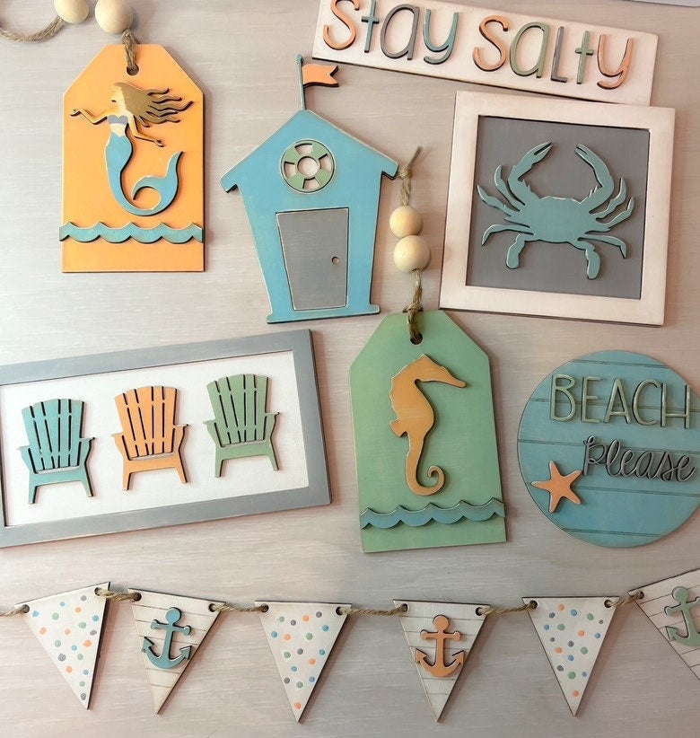 Beach Tiered Tray Set - Beach Tiered Tray - Beach House Signs - Finished Tiered Tray Set - Summer Home Decor