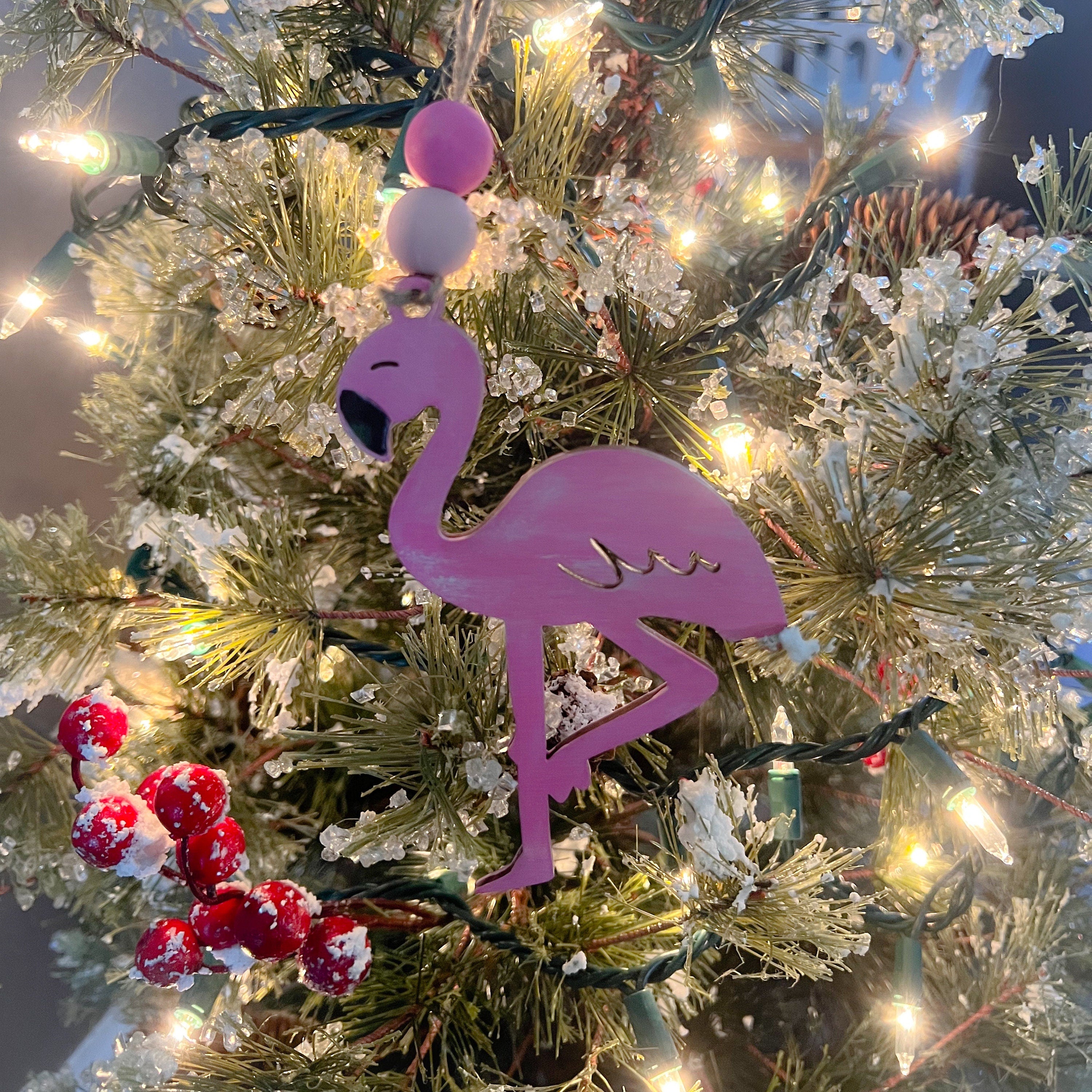 Flamingo Car Charm - Flamingo Ornament - Wooden Car Charm - Flamingo Gift - Flamingo Christmas Ornament