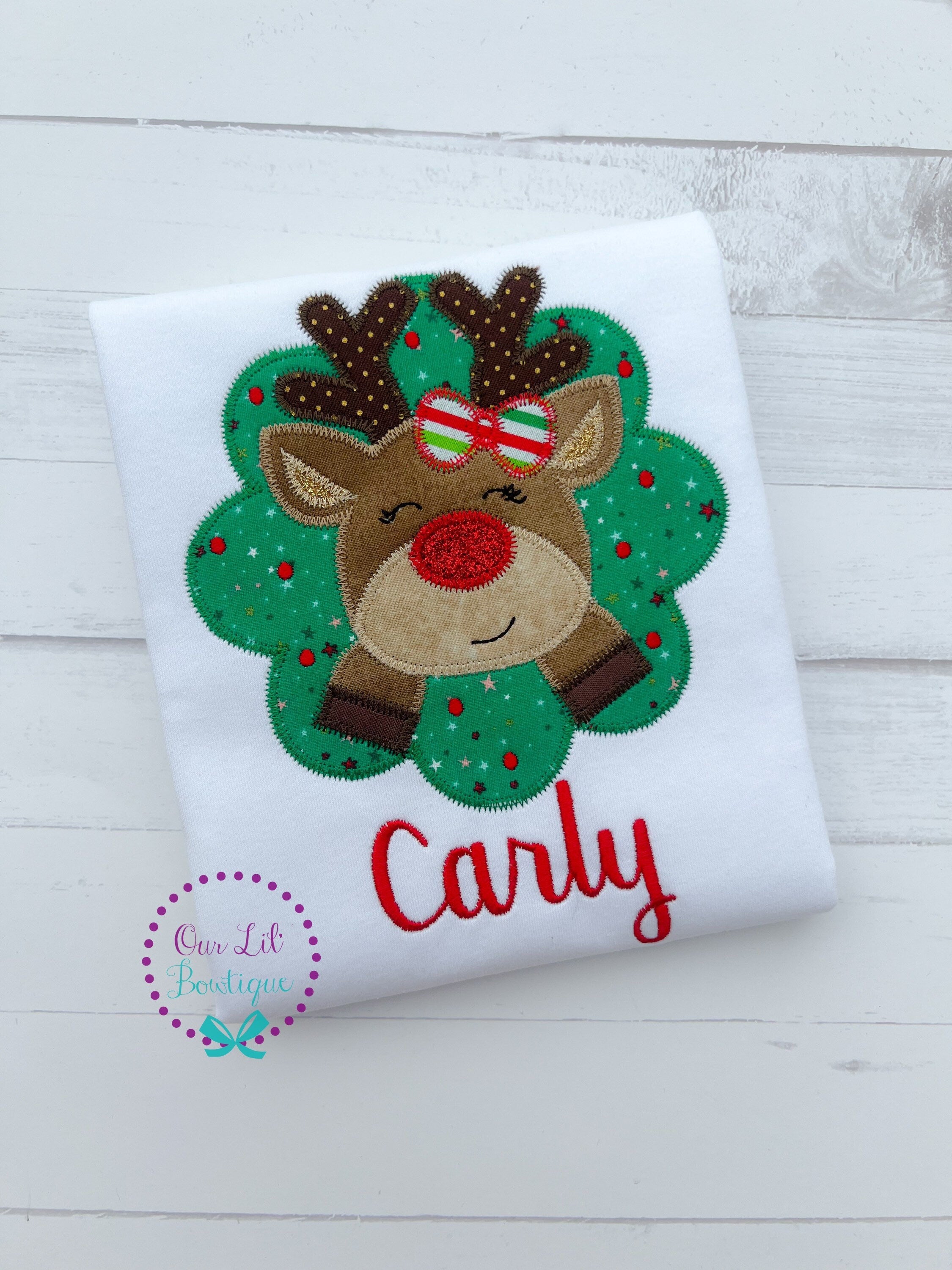 Personalized Reindeer Applique Christmas Shirt