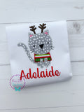 Christmas Cat Reindeer Embroidered Shirt - Personalized Kids Holiday Tee