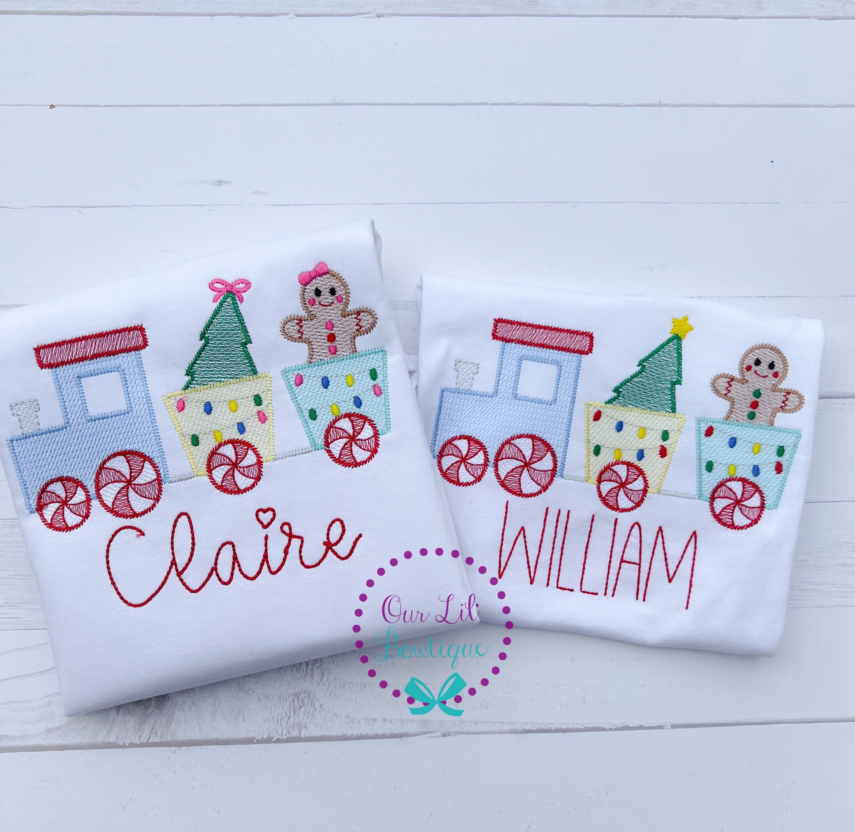 Gingerbread Train Christmas Shirt: Embroidered Holiday Raglan
