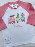 Gingerbread Train Christmas Shirt: Embroidered Holiday Raglan