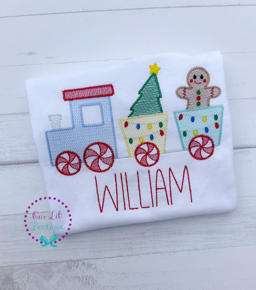 Gingerbread Train Christmas Shirt: Embroidered Holiday Raglan