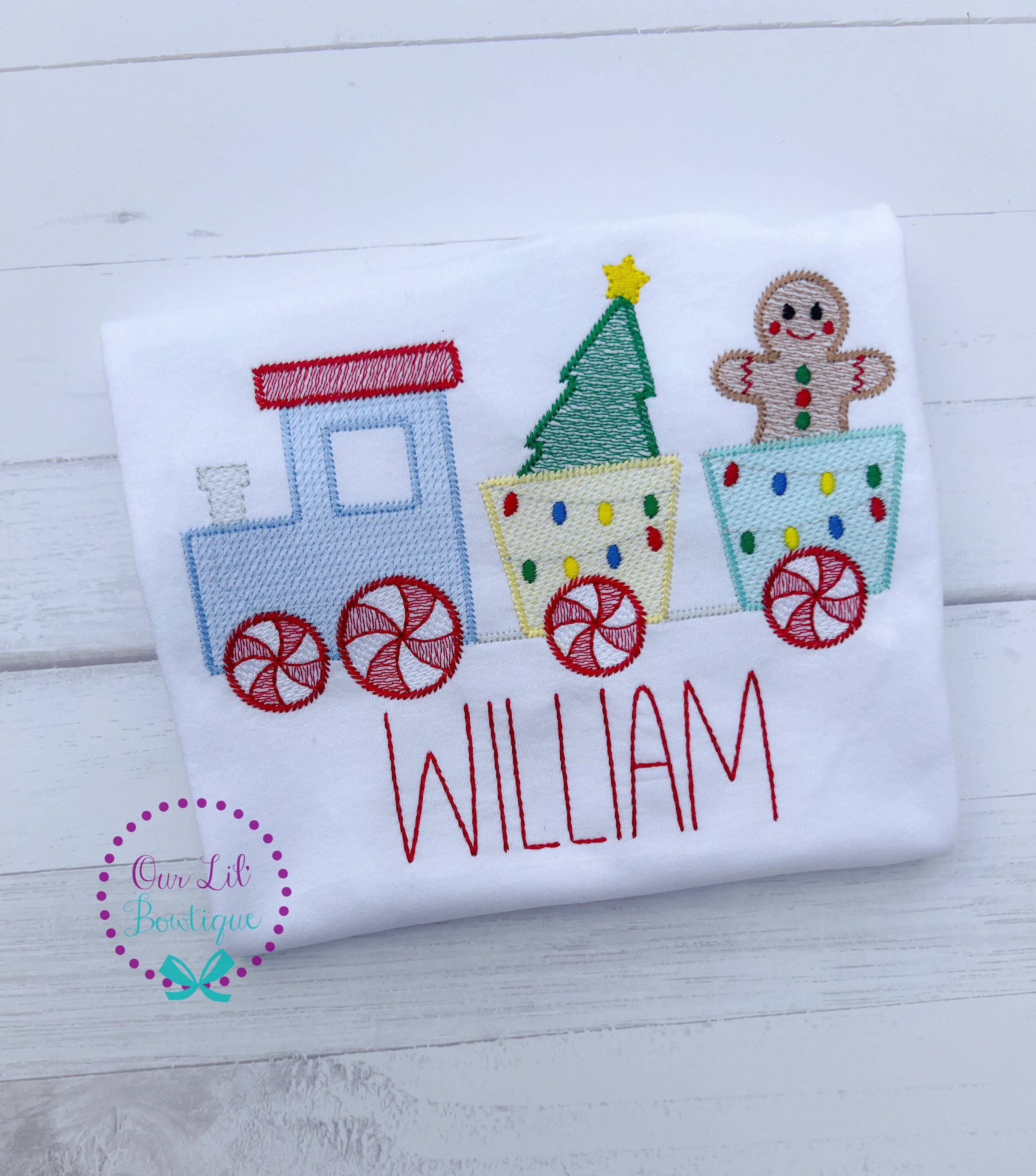 Gingerbread Train Christmas Shirt: Embroidered Holiday Raglan