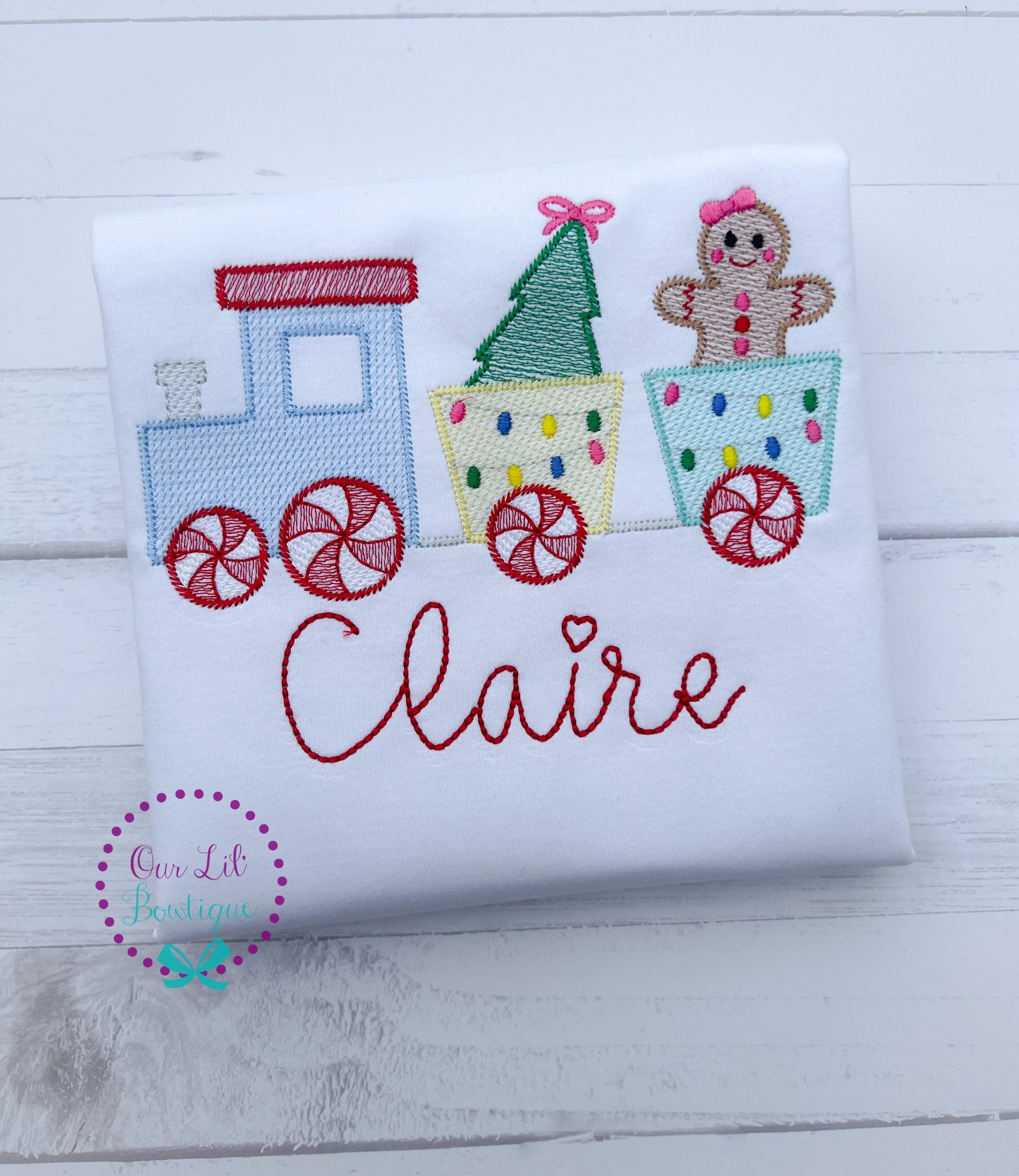 Gingerbread Train Christmas Shirt: Embroidered Holiday Raglan