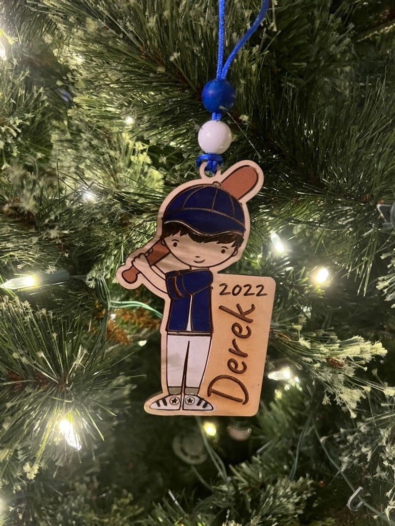 Baseball Ornament - Wooden Hanging Christmas Tree Ornament-Baseball Lover-Baseball Gift-Personalized Baseball Ornament - Baseball Team Gift