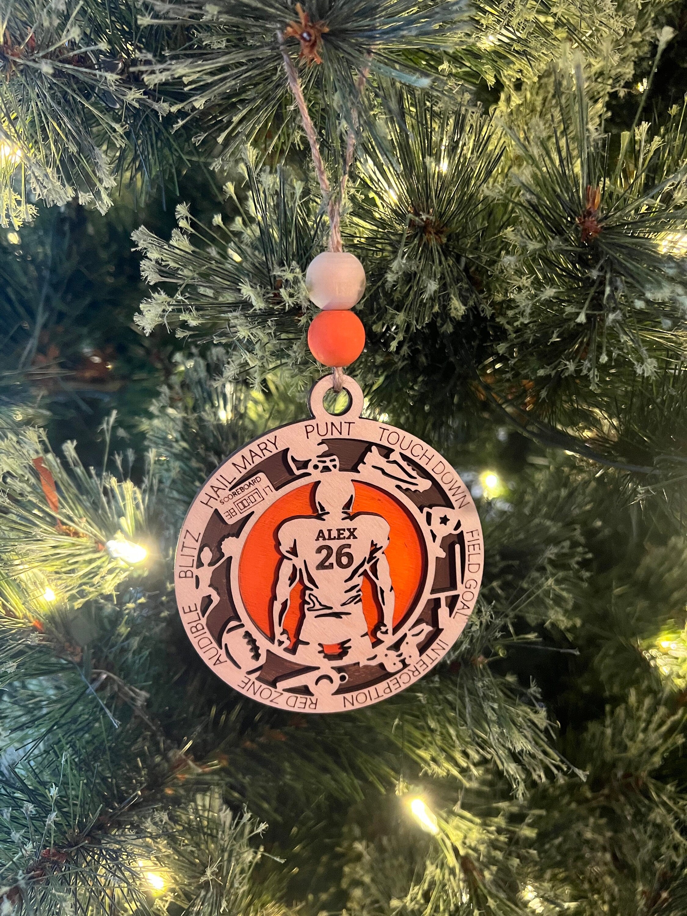 Football Ornament - Wooden Hanging Christmas Tree Ornament - Football Lover Personalized Football Ornament - Football Team Gift