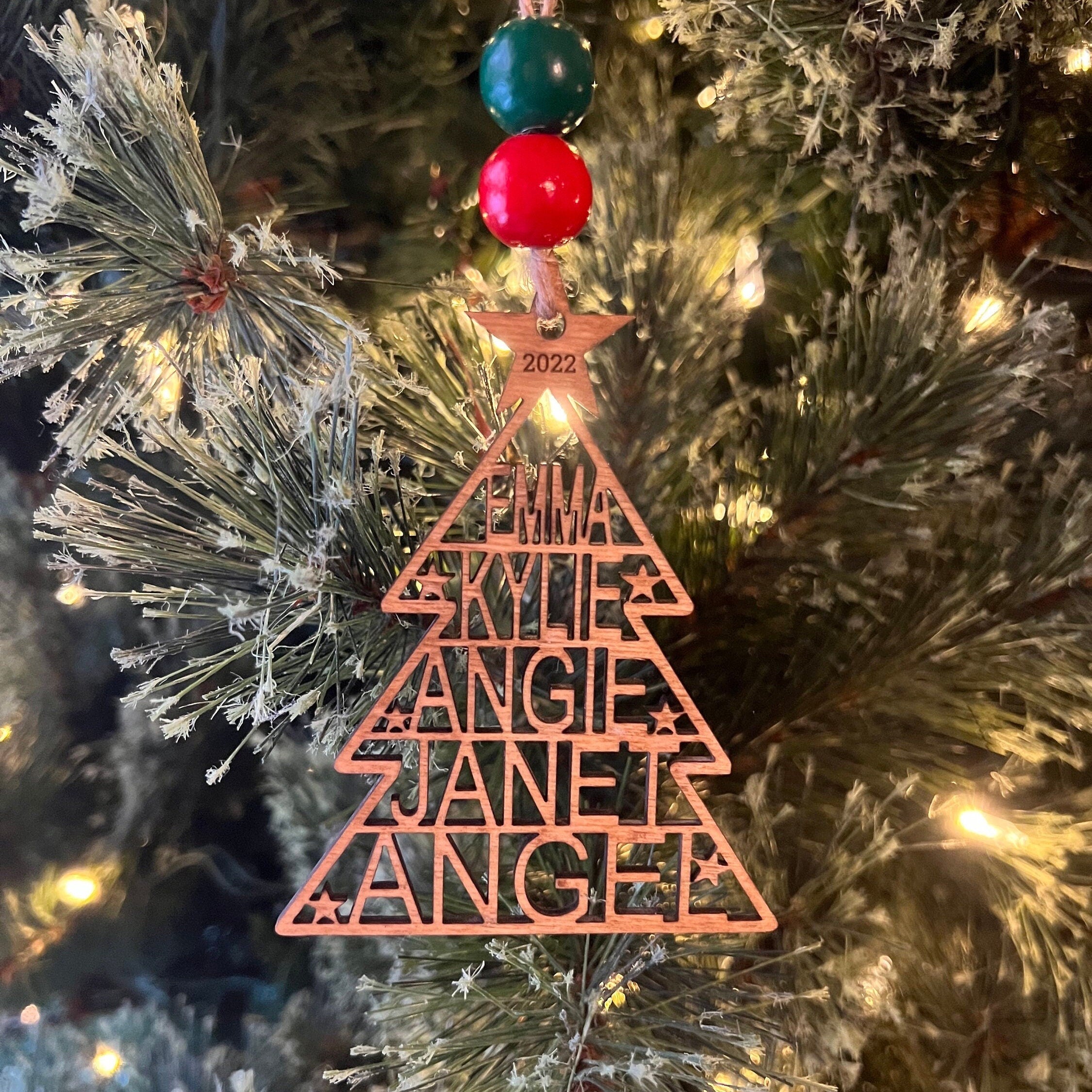 Christmas Tree Name Ornament - Family Name Ornament - Laser cut Wood Christmas Ornament - Rustic Decor - Christmas Decor - Family Ornament